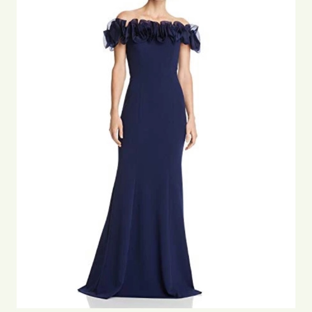 AIDAN MATTOX Navy Off Shoulder Long Dress 14 NWT